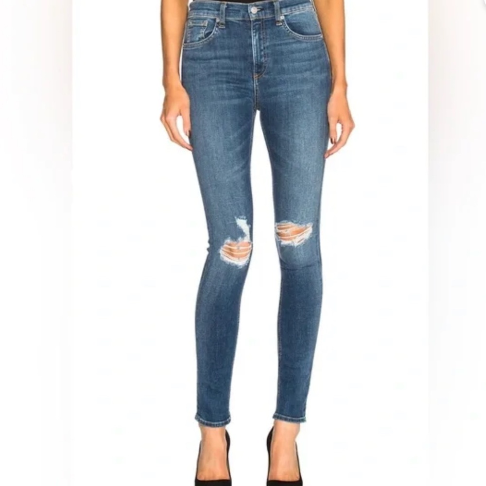 Rag & Bone BONNIE High Rise Skinny Jeans 27 Distressed Knee Stretch Denim